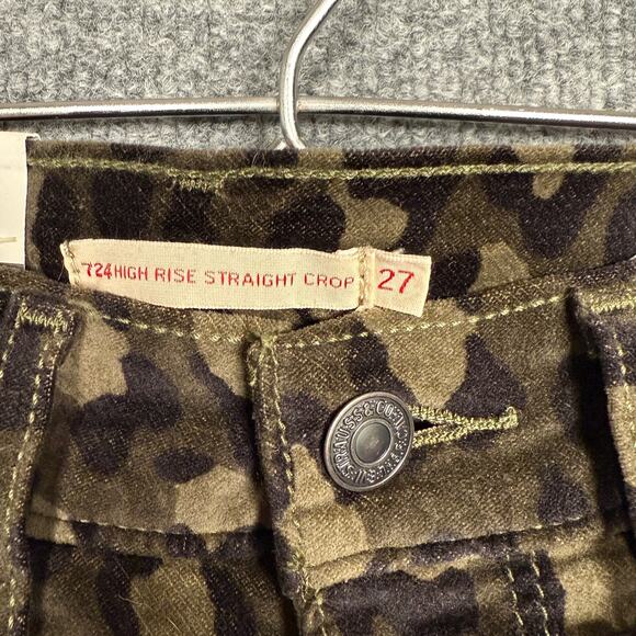 New Levi's Size 27 724 High Rise Straight Cropped Animal Print Jeans Black Tan - Picture 6 of 9